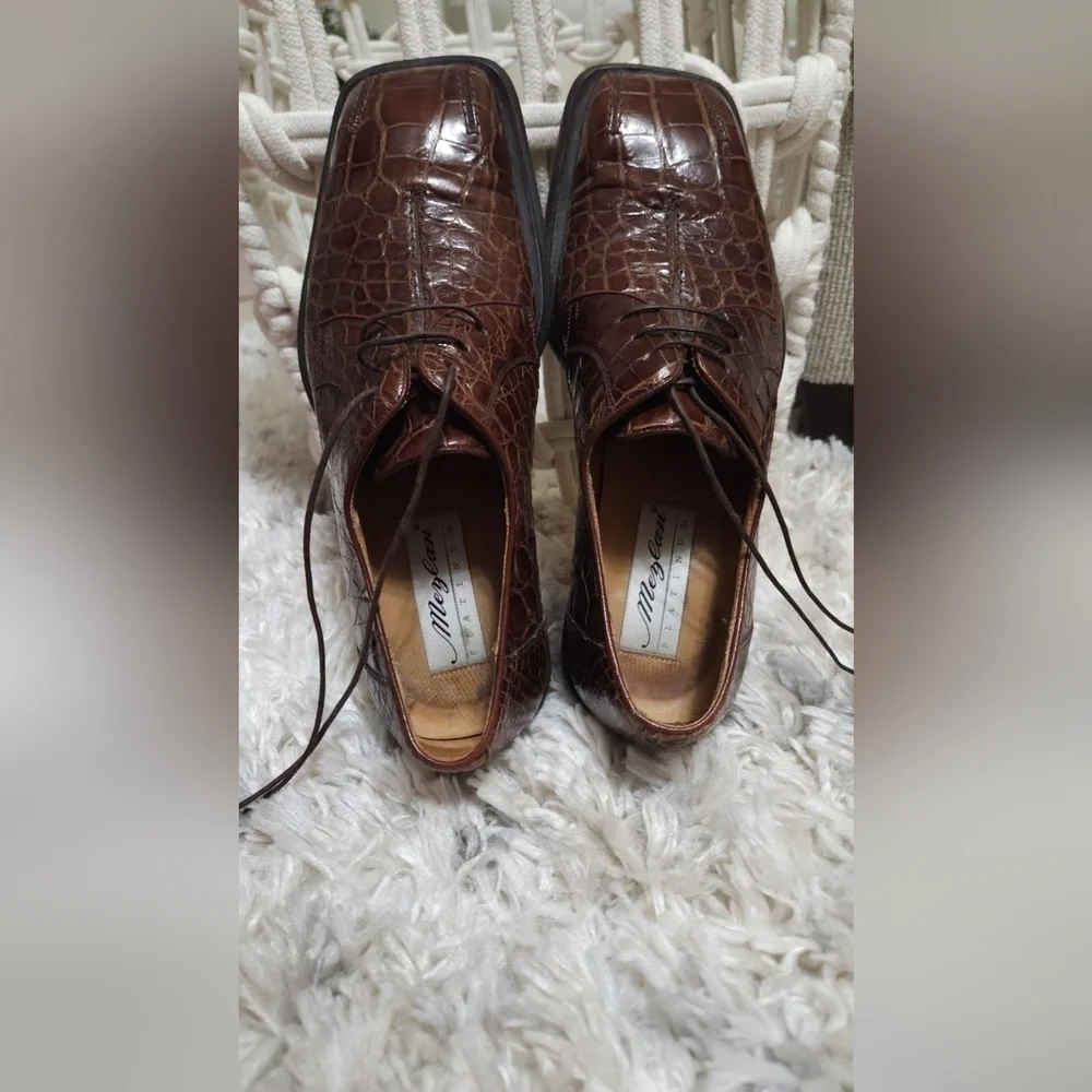 Rare Mezlan Platinum Pavone Genuine Aligator Leather Brown Size 9